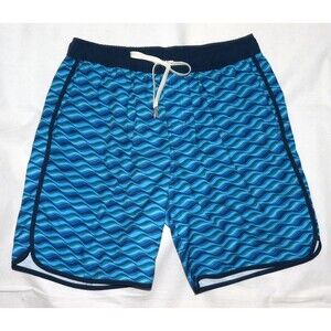 Fair Harbor Anchor Mens Blue Wave Lined Drawstring‎ Swim Trunks Size Large